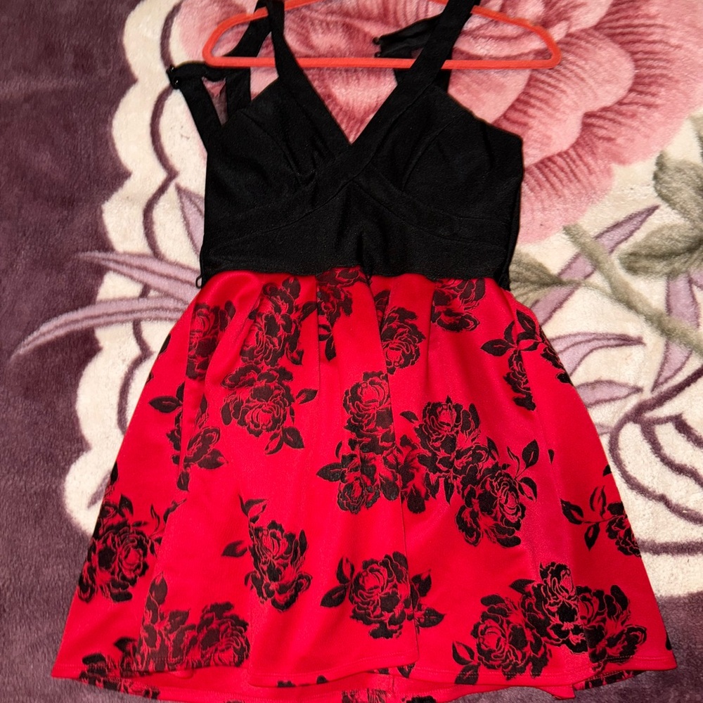 Floral Black and Red Kids Dress
